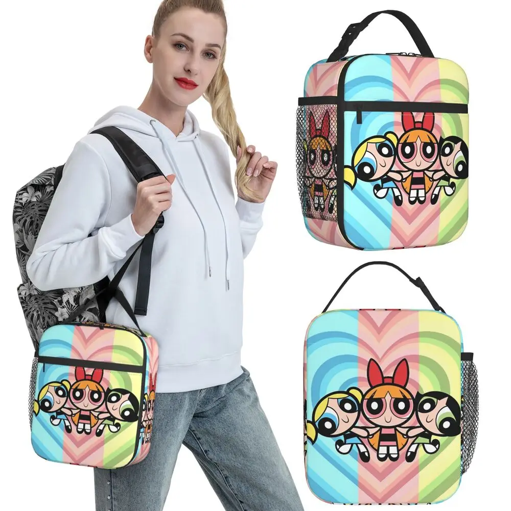 P-PowerPuffs Lunchtasche, niedliche Reise-Lunchbox für Kinder, modischer Druck, Thermo-Lunch-Taschen, Oxford, tragbar, isolierte Kühltasche – Detail 8