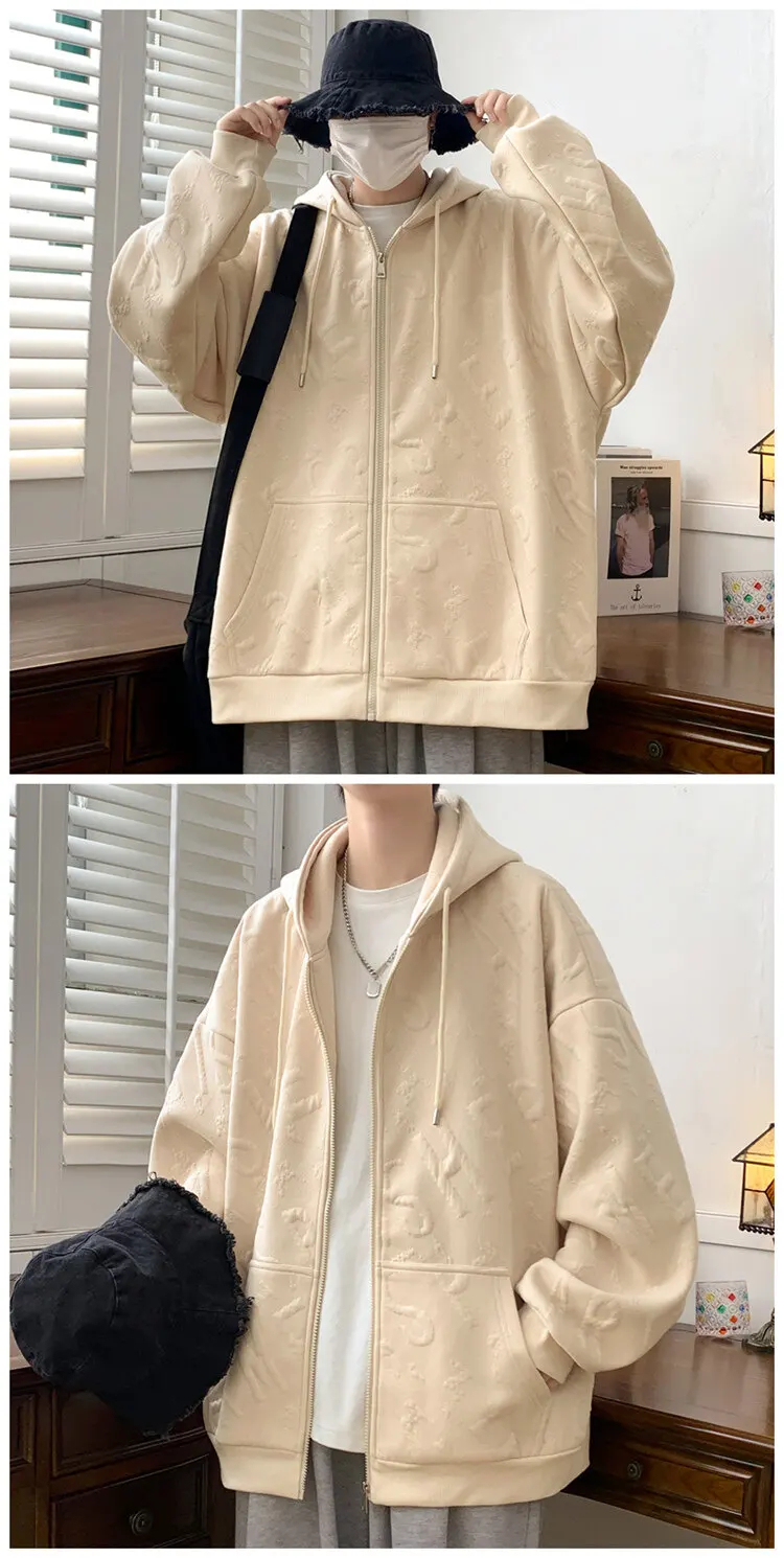 Hochwertige Herren-Hoodies mit Prägung, Frühjahr/Herbst 2026, locker sitzender Freizeit-Pullover, Jugend-Reißverschluss-Hoodie, Outdoor-Oberbekleidung – Detail 11