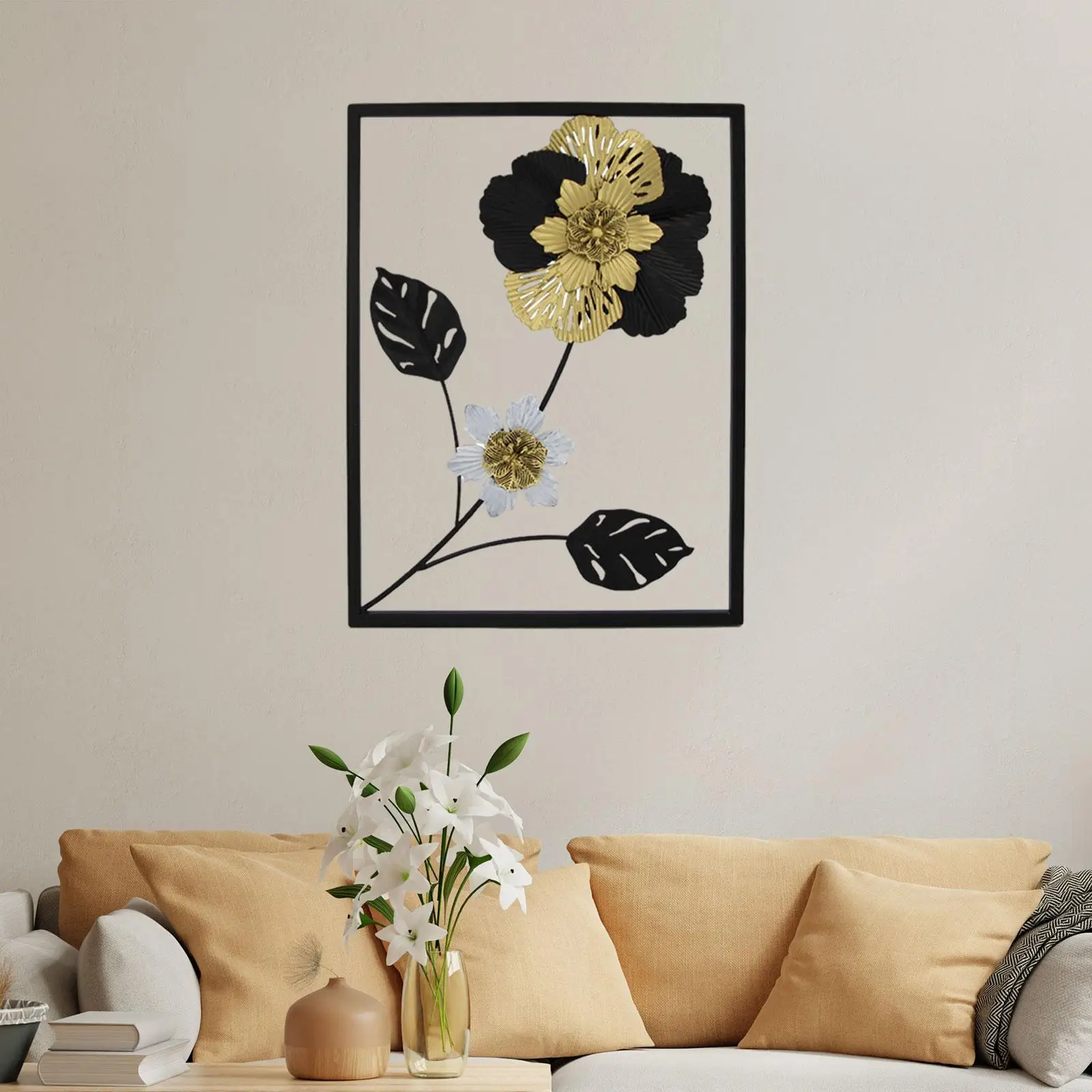 Black Flower Wall Art Bathroom Dining above Bed Hallway Garden Living Room Indoor Decorative Hotel Golden Floral Wall Art