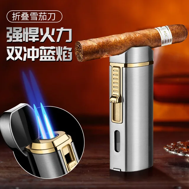 Luxury Cigar Lighter 3 Fire Torch Metal Windproof Straight Jet Butane Lighter Smoking Accessories Cool Cigar Punch Men's Gifts - Image 6