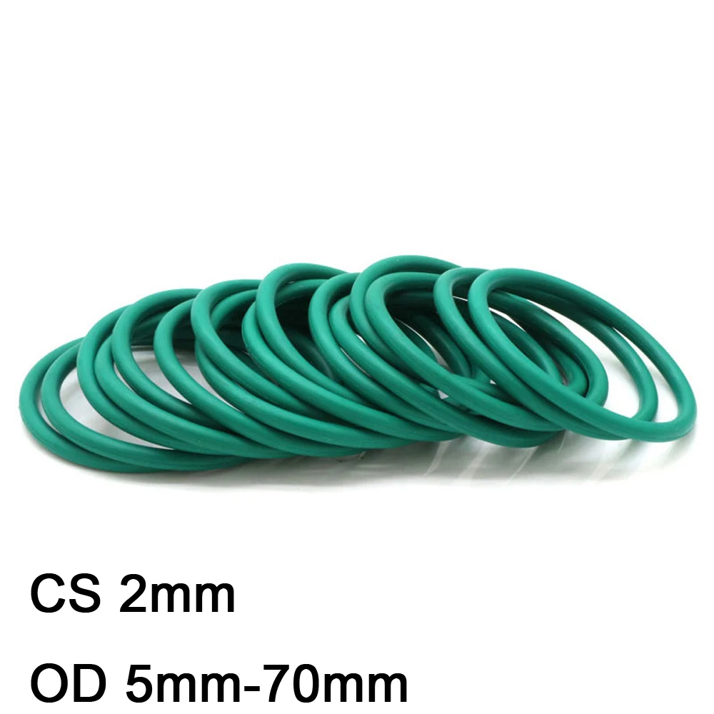 

10pcs Green FKM Fluorine Rubber O Ring CS 2mm OD 5mm-70mm Insulation Oil High Temperature Resistance Sealing Gasket Rings Washer