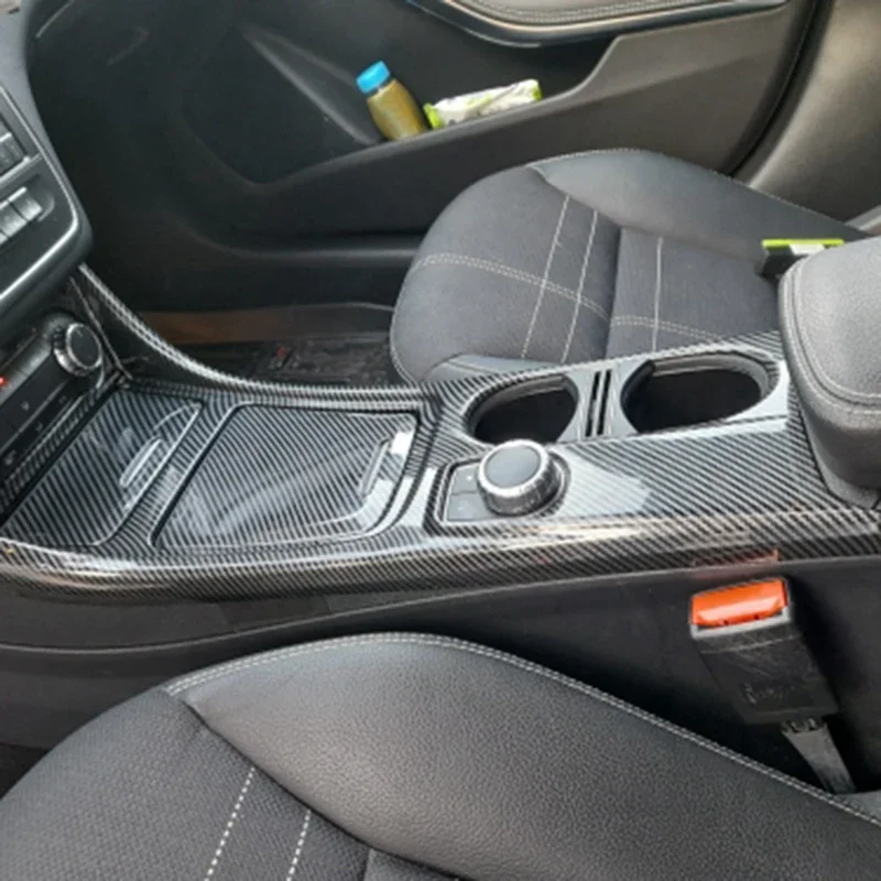 Car Center Console Water Cup Holder Panel Trim For Mercedes GLA CLA A Class W176 2013-LHD ABS Carbon Fiber