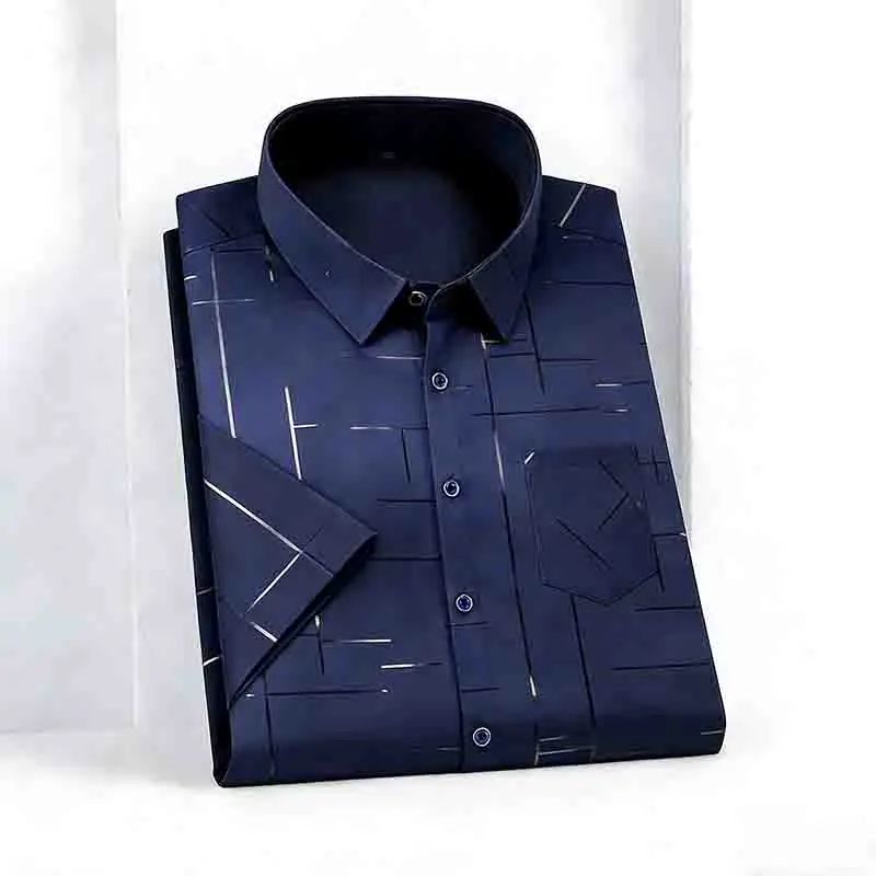 2026 High-Quality Men's Casual Fashion Shirt Short Sleeve Button-Down with Geometric Pattern