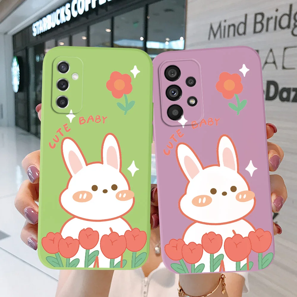 Custodia Per Samsung Galaxy S23 S22 Plus Ultra S23 5G Cover Per Telefono Soft Silicon Rabbit Flower Red