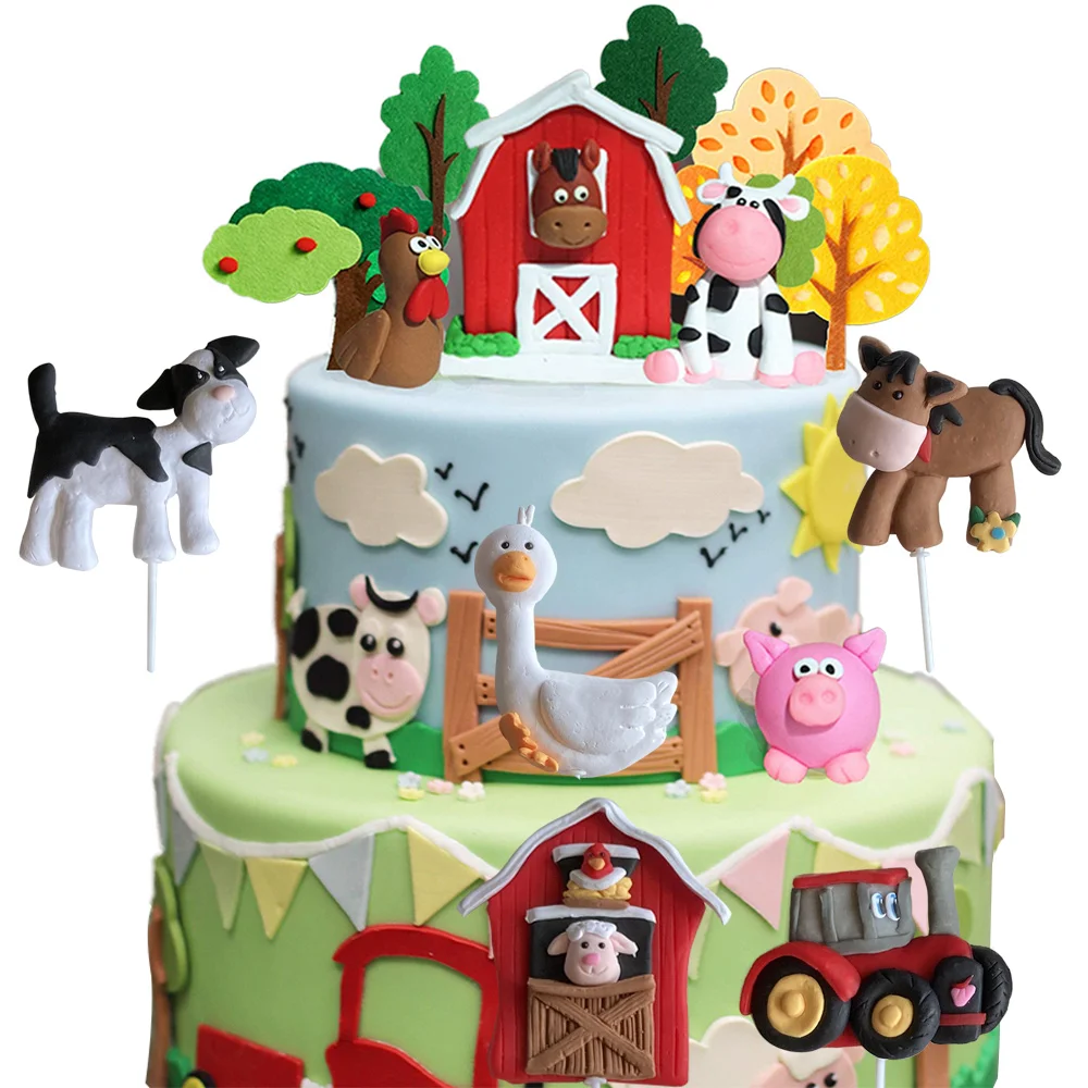 

Farm Animals Cake Topper Kids Birthday Party Cake Decoration Cow Sheep Dog Farm Baby Shower Supplies