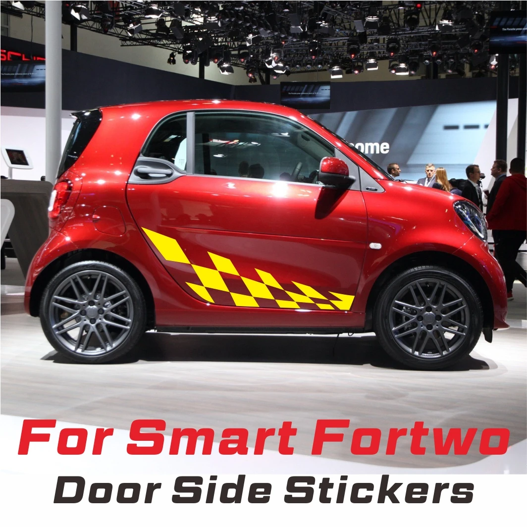 

2PCS Car Door Side Lattice Vinyl Film Stickers For Mercedes Benz Smart Fortwo W453 W451 Racing Auto Body Decor Decal Accessorie