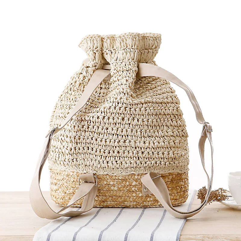 Women's Shoulder Backpack Straw Woven Bag Beach Bags Retro Female