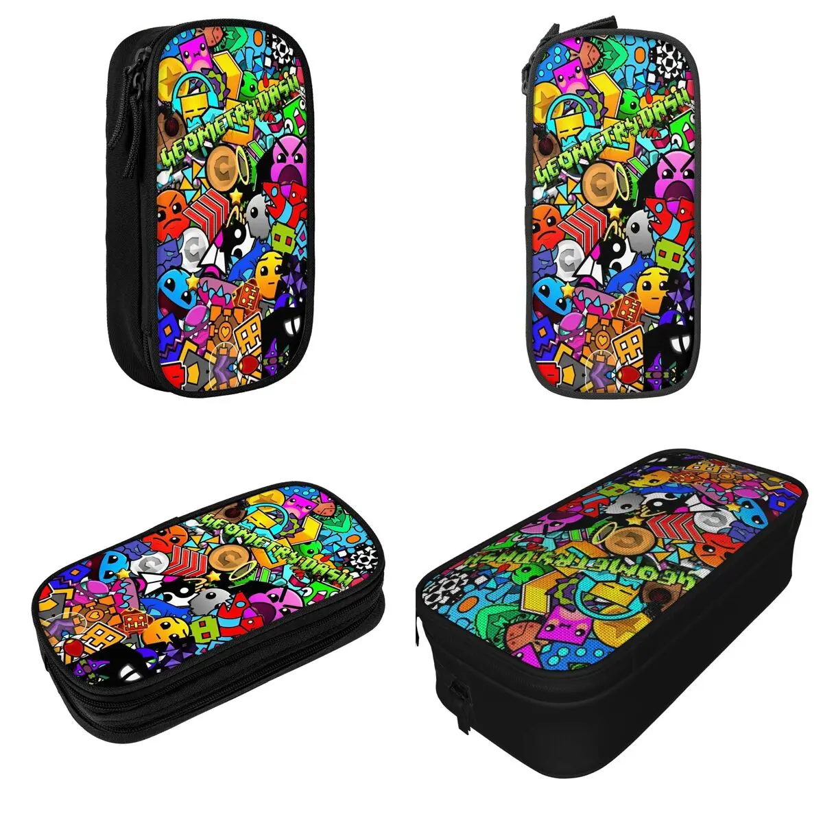 Geometry Dash Video Game Pencil Case Geometric Dash Pencilcases Pen Box for Girls Boys Big Capacity Bag Supplies Stationery