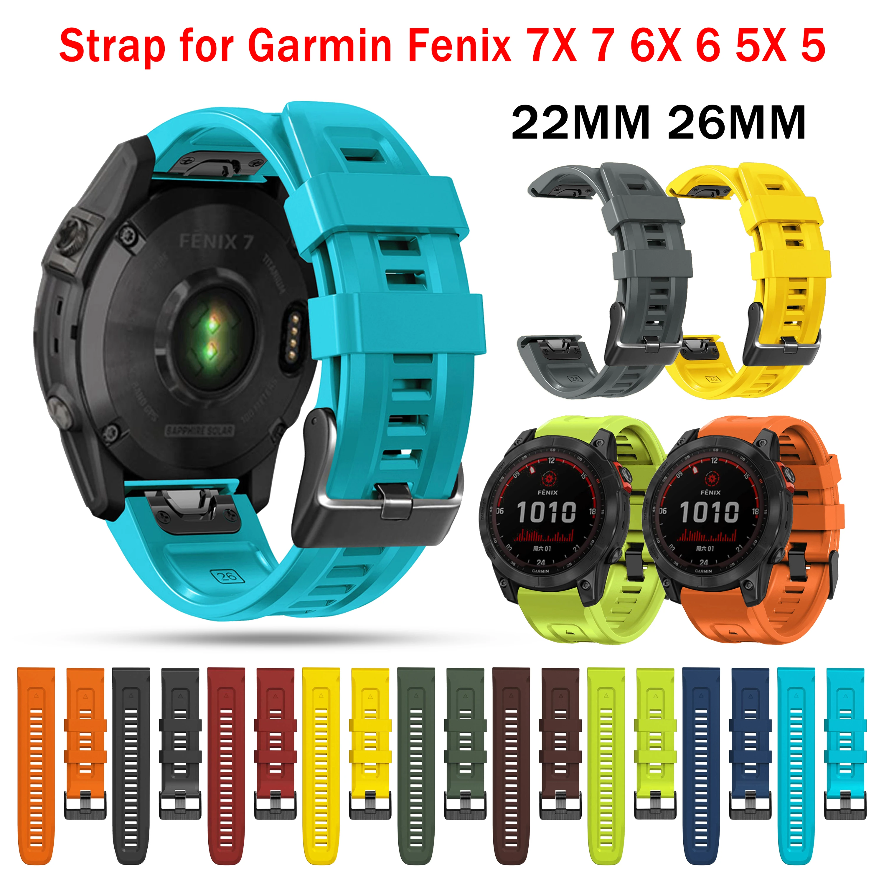 22MM Watchband For Garmin Fenix7 Fenix6 Fenix5 Forerunner 935 26MM Silicone Band Garmin Fenix 7X 6X 5X Watch Quick Release Strap