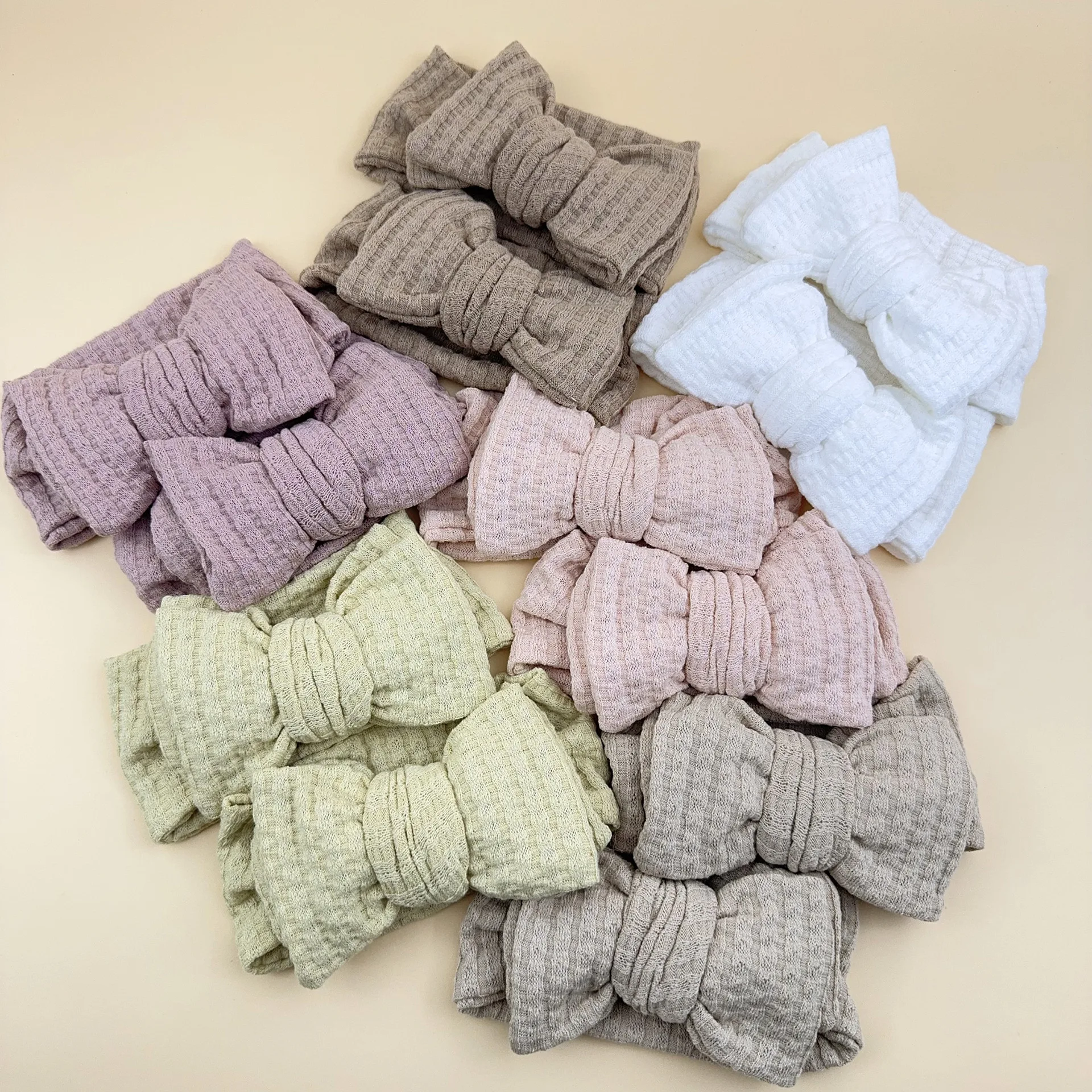 24 teil/los große Waffel Strick bogen Stirnbänder Baby Baumwolle Turban Mädchen gestrickt elastische Haar bänder Kinder Kind Haarschmuck Kopf bedeckung – Detail 13