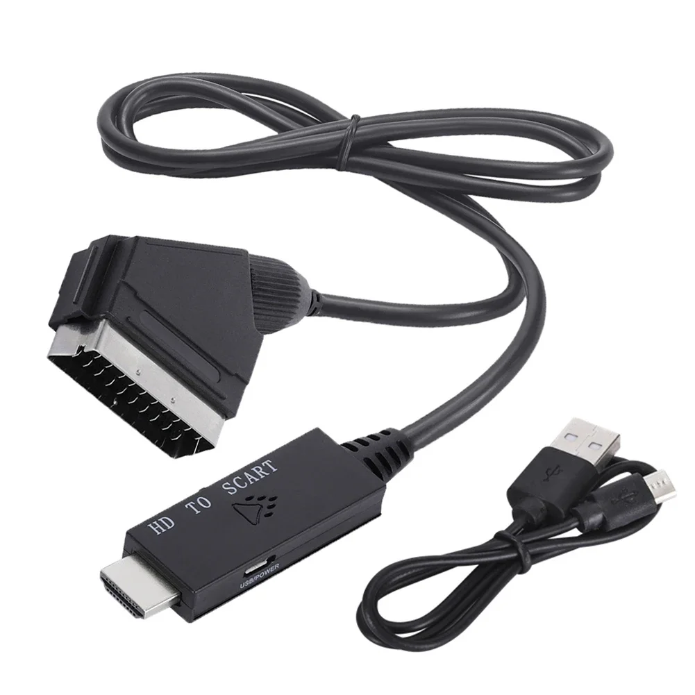 HD 1080p HDMI-Compatible to Scart Converter Scart to HDMI-Compatible Input Output Audio Video Cable Adapter for HDTV/DVD