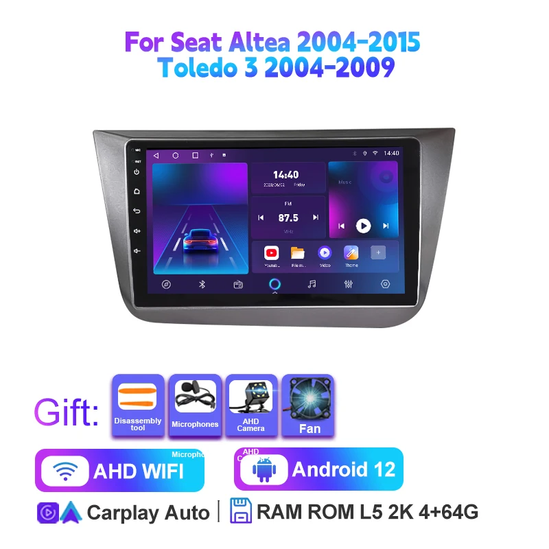 Façade Autoradio Double DIN Pour Seat Altea/Toledo 2004+ - Noir Anthracite