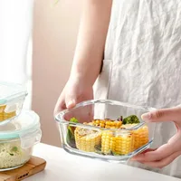 Kitchen Food Containers with Lid Glass Sealed Rectangular Borosilic Box Refrigerator Storage Box Microwave-heated Lunch Boxes 2