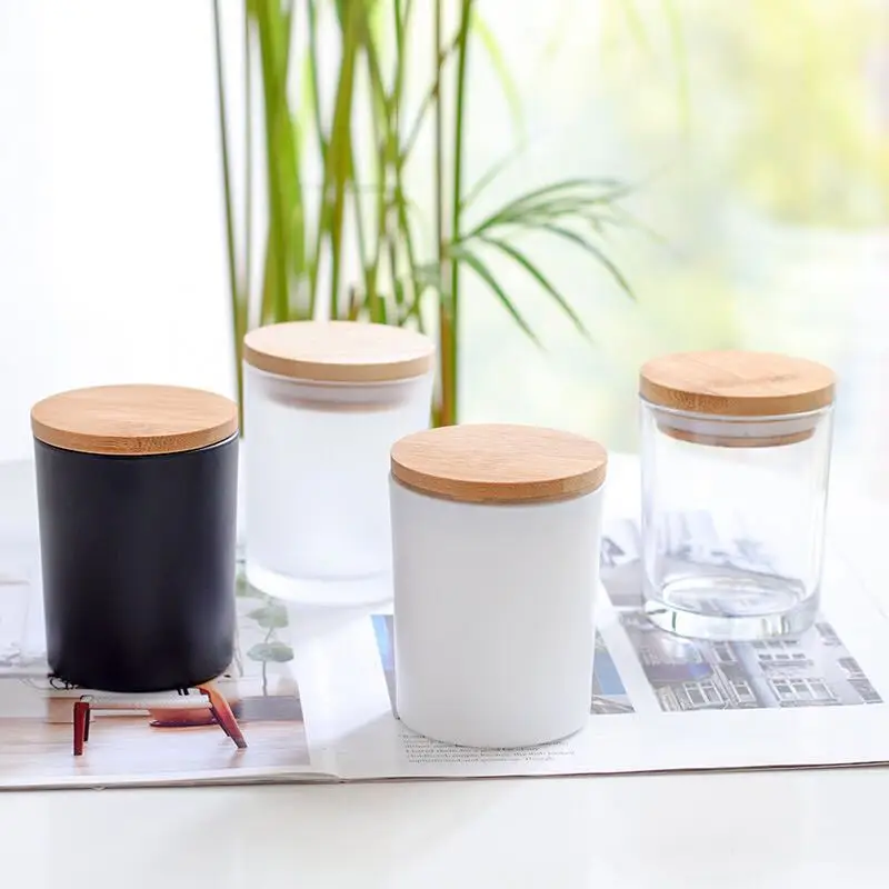 

2PCS 200ml Handmade Diy Aromatherapy Candle Glass Empty Cup,Black White Frosted Glass Jars, Ornament Decorative Glass Candle Jar