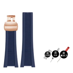 High - Quality Silicone Rubber Watch Strap - Soft Stripe Design in Black, Brown, Gray, Green - 25x13mm (B Blue - RG)