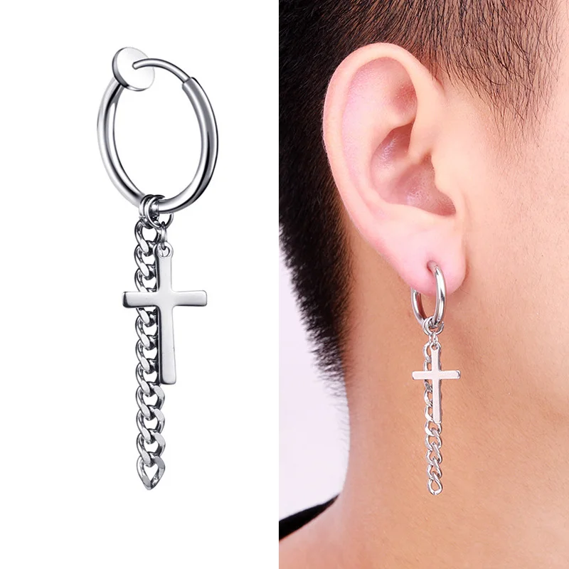 1Pc Punk Steel-color Stainless Steel Ear Clip Earrings For Men/Women Non Piercing Fake Jewelry Gift ear clip earrings