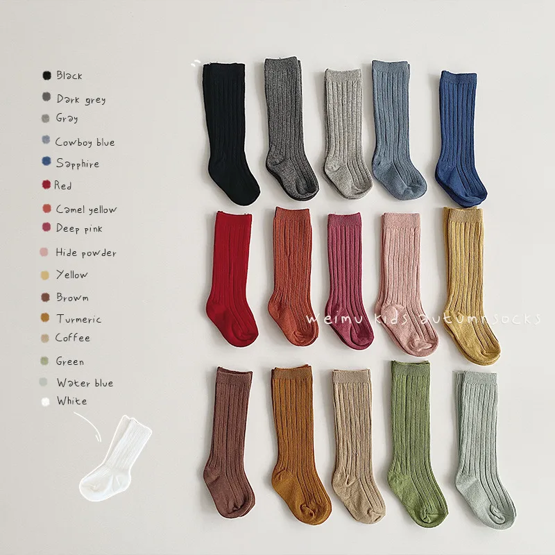 

High Quality Baby Socks Newborn Kids Candy Color Infant Girls Boys High Sock Toddler Solid Cotton Rib Striped Plain Sock 1-6T