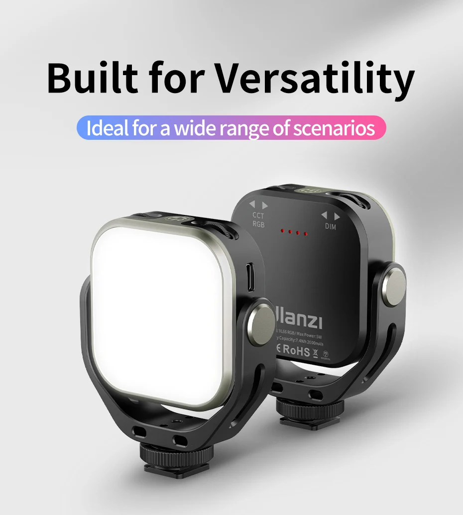 VL66 RGB Video Light 2500-6500K CCT 360° Rotatable 2000mAh Full Light with 1/4 S