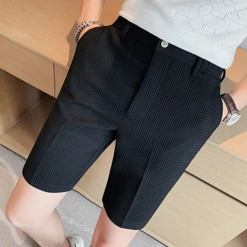 Invisible Open-Seat Pants Shorts Men's Summer Elastic Slim Casual Shorts Cropped Pants Male Outdoor Sex Convenient Men Clothing