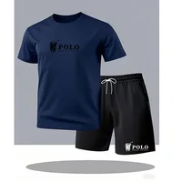 Ensemble T-shirt et short de sport POLO pour homme, manches courtes, été, décontracté, respirant, tenue 2 pièces pour homme, streetwear, survêtement 4