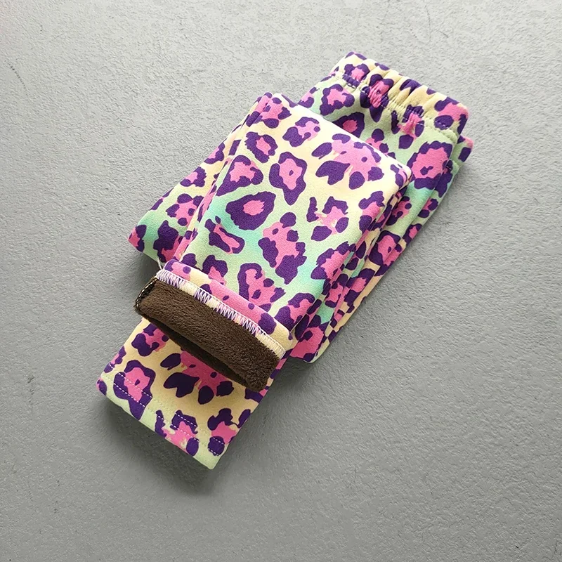 Kids Leggings Girl Pants Girls Thin Fleece Leggings Spring Autumn Winter Baby Sweet Retro Camouflage Floral Slim Trousers Children Clothing