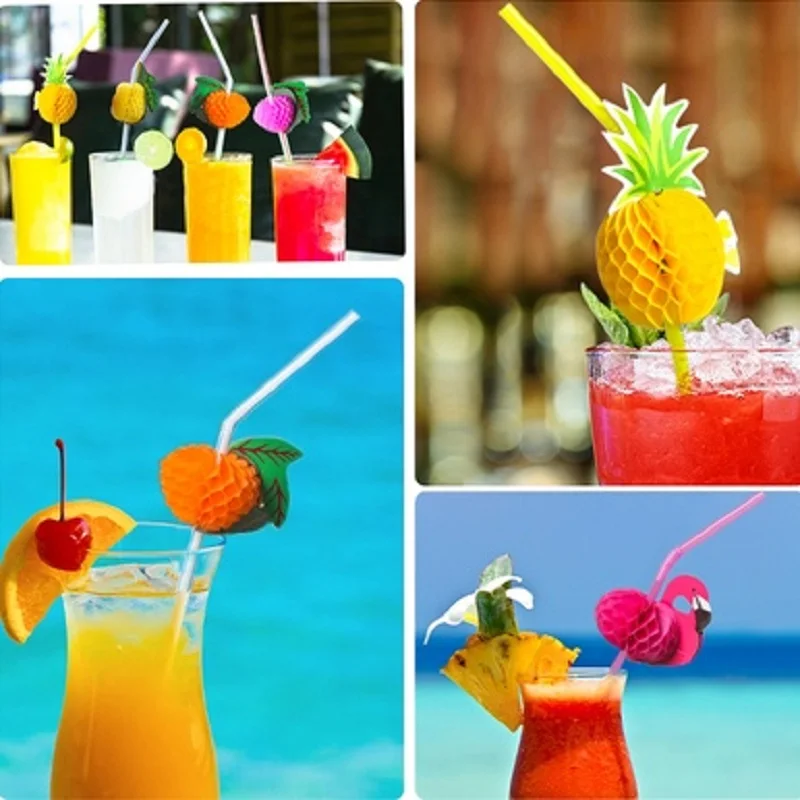 3D Fruit Cocktail Paper Umbrella Drinking Straws 50pcs/lot 23cm Party Bar Decoration Party Supplies Color Assorted Straws