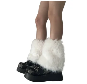 3 Farben 25 cm verdicken Kunstpelz Plüsch Beinwärmer Winter Damen warme fußlose Stiefelüberzüge Y2K JK Uniform Kleidung Zubehör – Detail 8