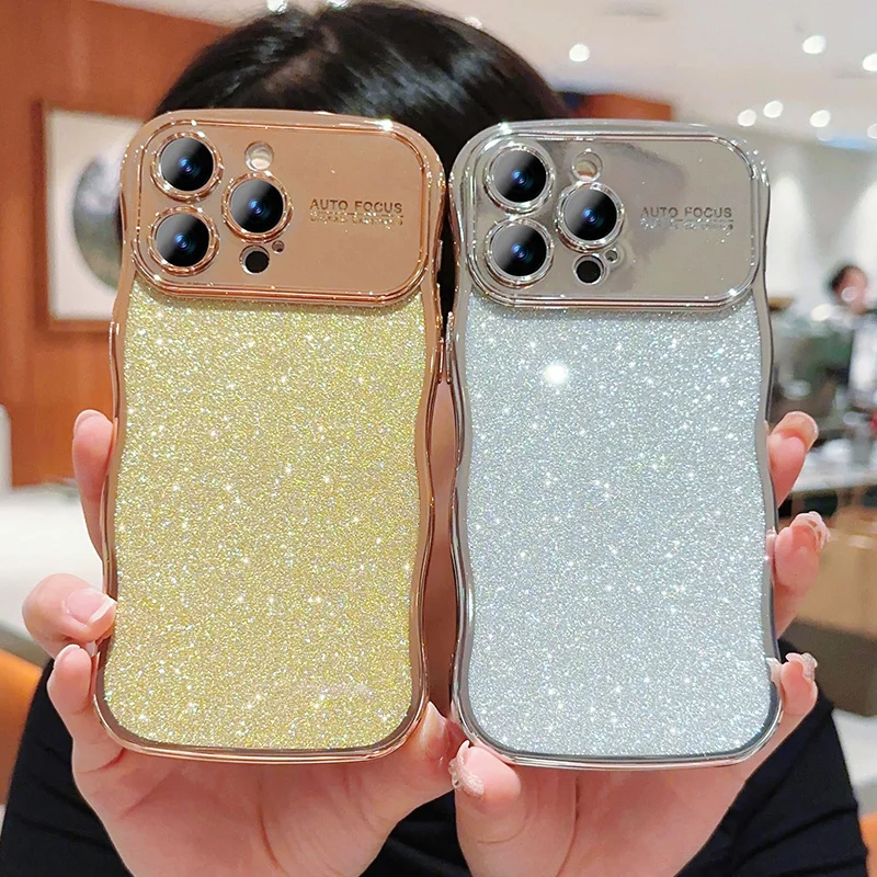 Coque de placage de paillettes à bordure incurvée pour iPhone 15 14 13 12 11 Pro Max, Protection d'appareil photo, pare-chocs souple antichoc_voghion.com