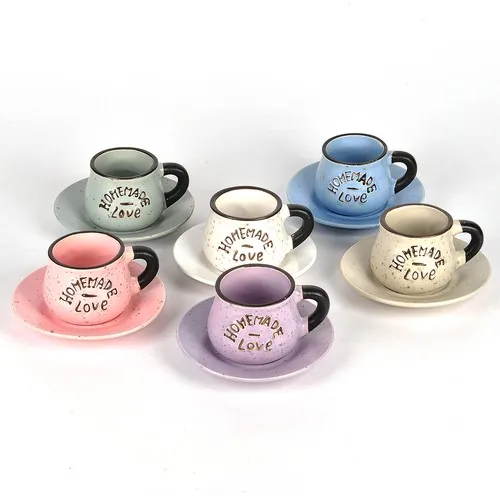 

Bimbambom Pastel Color Ceramic Cup Pad 11193, Elegant Cambered 6'lı Cup Set; decor Trend 2021 Turkish Health Love for Xiaomi Iphone