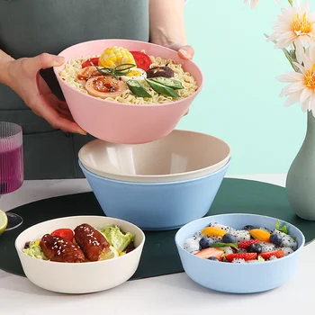 Bol de riz domestique en plastique, bol à nouilles de grande capacité de Style nordique, bols à soupe en paille de blé épaisse, outils de table de cuisine 1