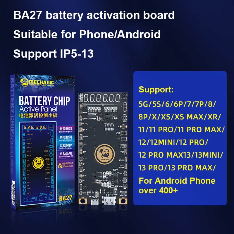 Mobile Phone Battery Board MECHANIC BA27 Activation Board for Phone 5G-13ProMax Android with LED Digital Display Circuit Board Charging Tester