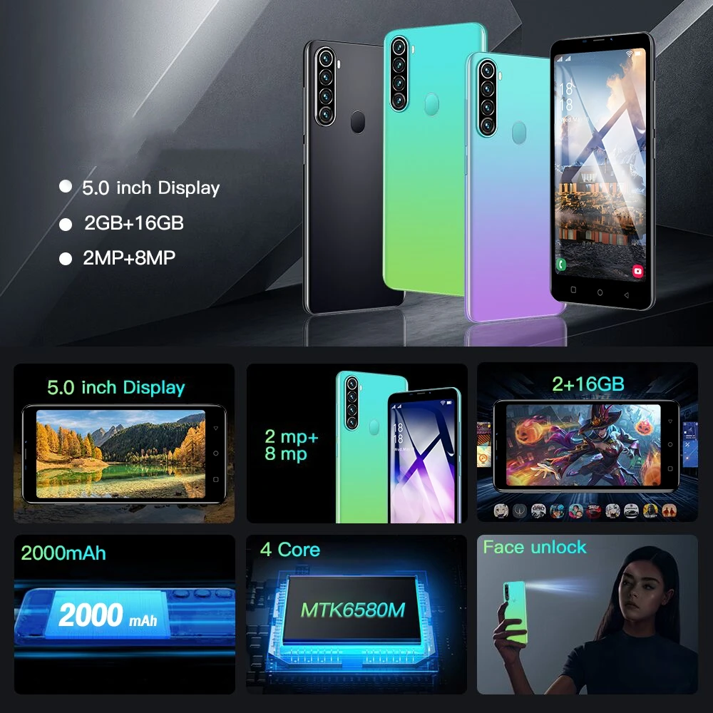 FUFFI-Note 13 Pro,Smartphone Android,5.0 inch,2+16GB ROM, Dula SIM,Google Play Store,Mobile phone,3G Network,2000mah,Celuar 2