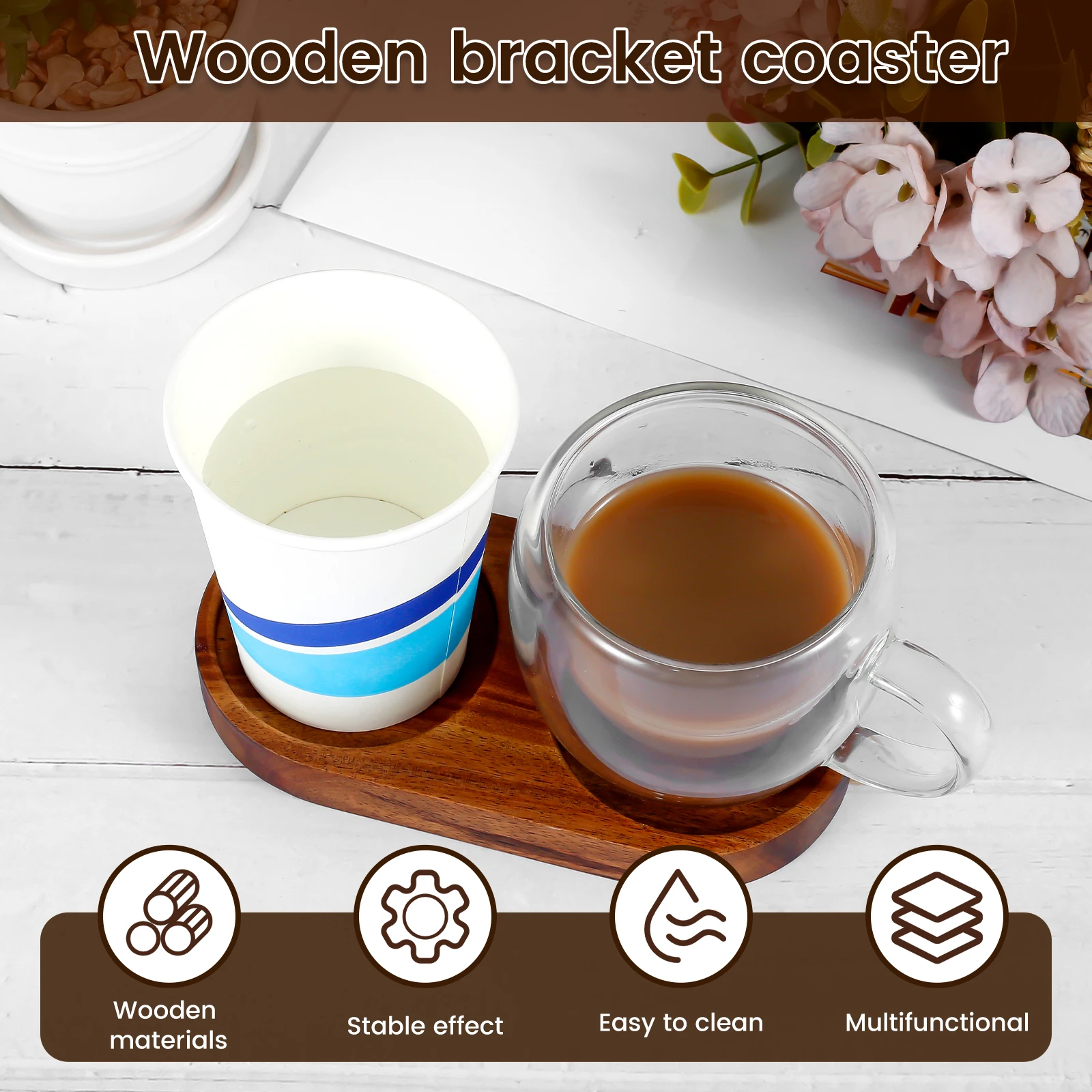 Kitchens Wood Tray Salt and Pepper Mill Multipurpose Natural Wood Storage Holder Inner Diameter 6.3cm Bottle & cup storage tray wooden serving tray kitchen tray bamboo organizer tray