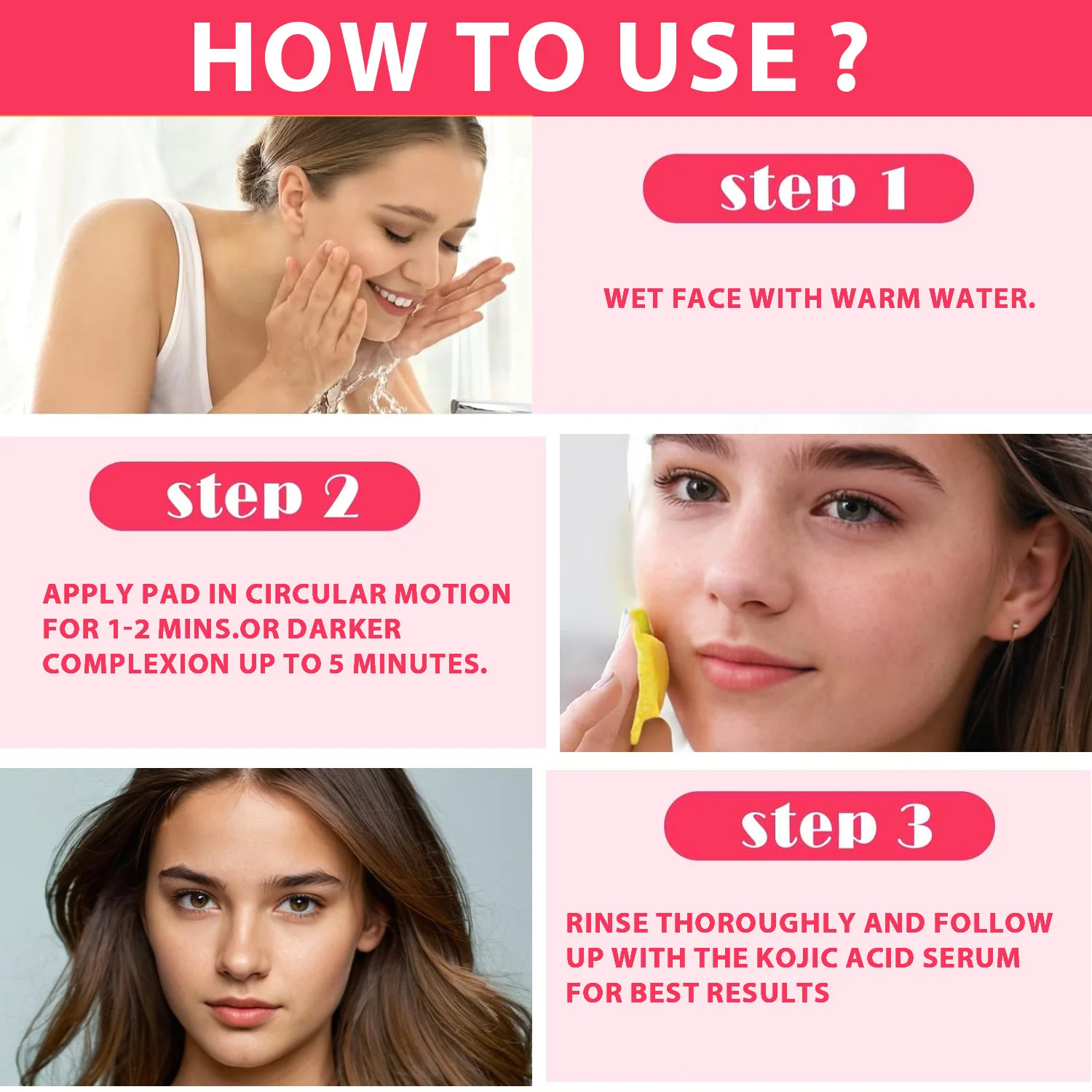 Turmeric Kojic Acid Facial Cleansing Pads Exfoliante Facial Pads Deep Cleansing Clogged Pores Excess Oil Dirt Dead Skin Care 6