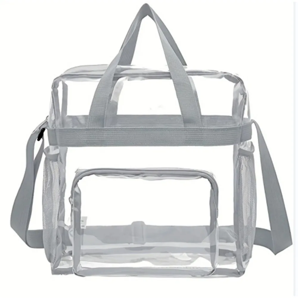Transparent PVC Tote Bags Women Large Capacity Shoulder Bag Stadium Approved Men Portable Travel Clear Waterproof Handbags