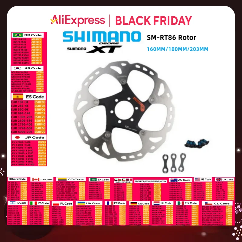 シマノ Shimano Rotor Deore XT RT86 Freio a Disco Center Lock 160/180