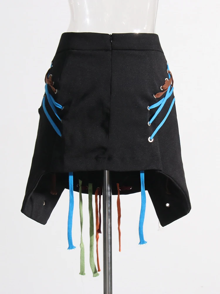 TWOTWINSTYLE Colorblock Streetwear Spliced Lace Up Skirt For