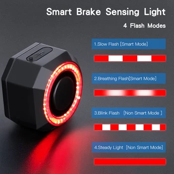 Smart Bike Light Alarm Brake-Sensing Taillight Remote Control Motorcycle Alarm Security Protection 110dB 3