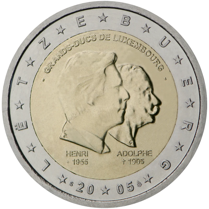Lussemburgo 2005 Henry Grand Duke E Moneta Commemorativa Adolf 2 Euro Unc