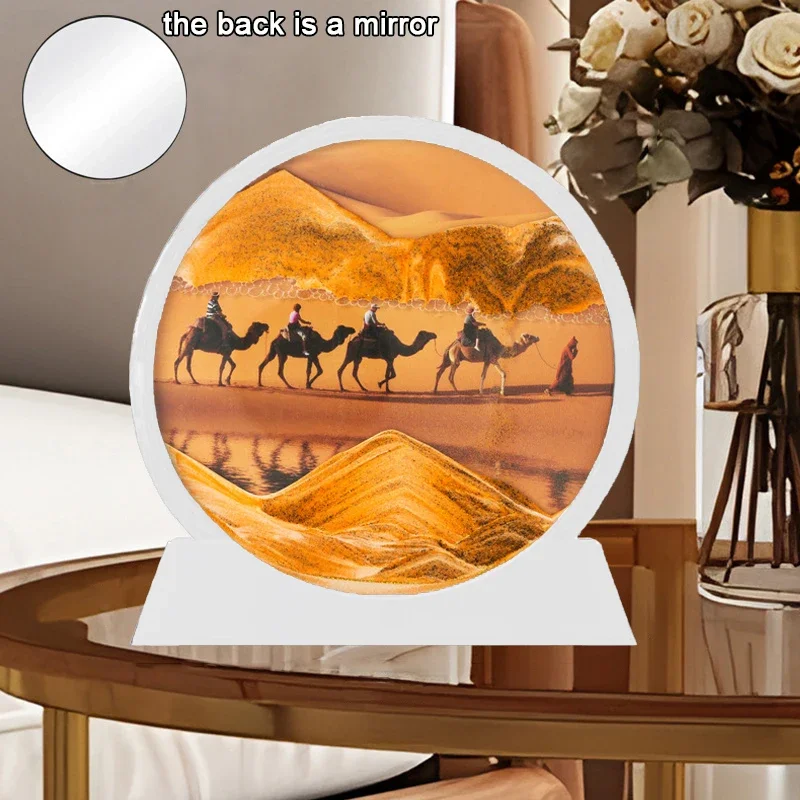 3D Desert Sandscape Moving Sand Art Picture Round Glass Deep Sea Hourglass Quicksand Craft Flowing Sand Painting Home Decor Gift