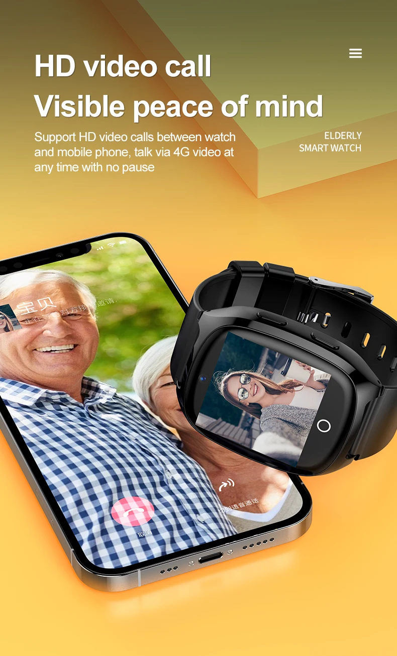 4G Elderly Tracker Smartwatches Body Temperature Heart Rate Blood Pressure GPS Location Tracking Phone Watch for Old People D300