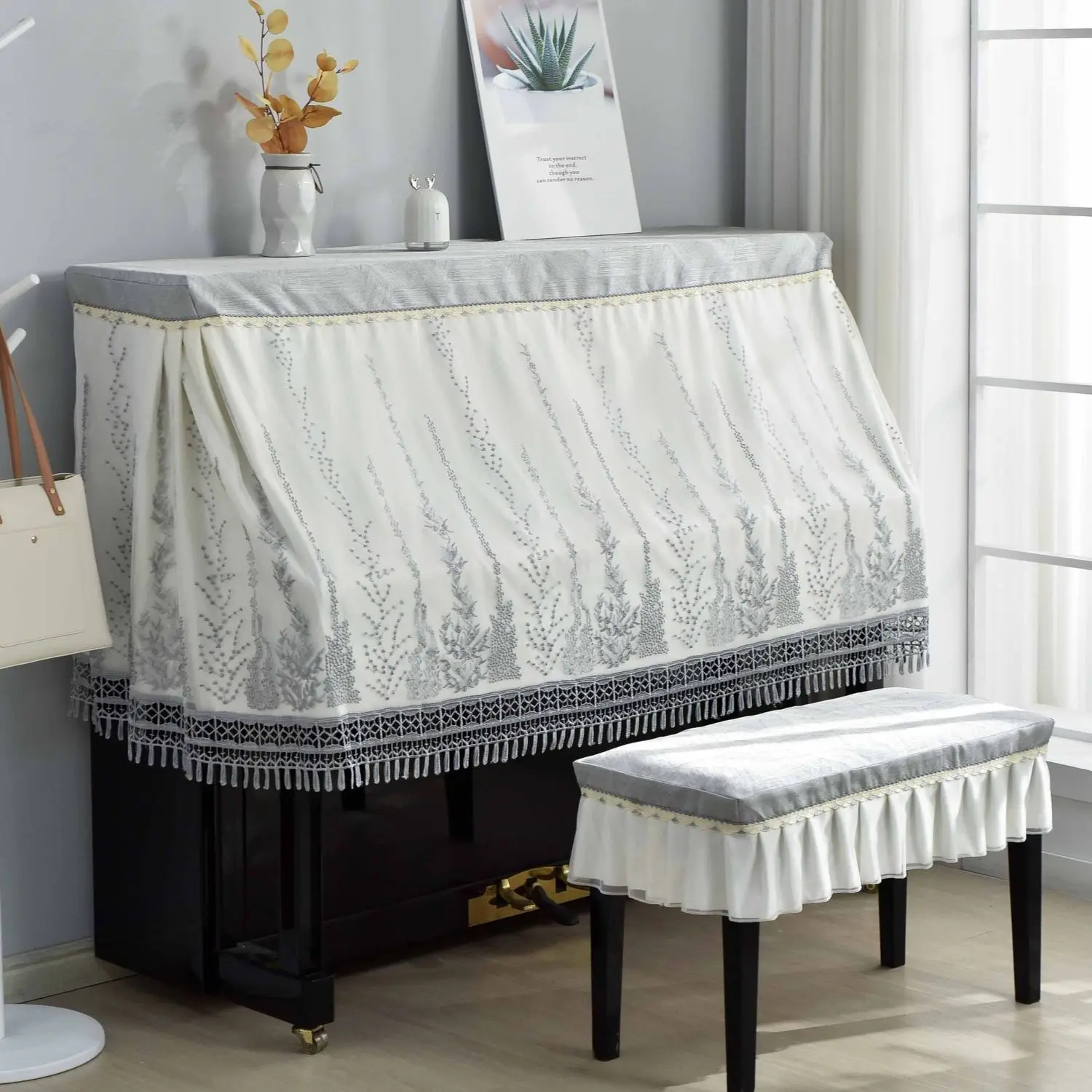 Thickened Piano Cover Half Cover Modern Simple Lace Piano Dust Cartoon Fabric Stool Cloth LH253