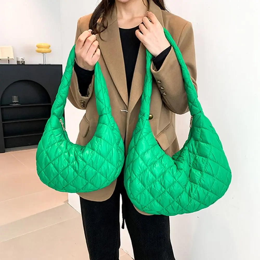 

Solid Color Shoulder Bags Fashion Down Cotton Padded Large Capacity Underarm Bags Shopping Bag Women Girls