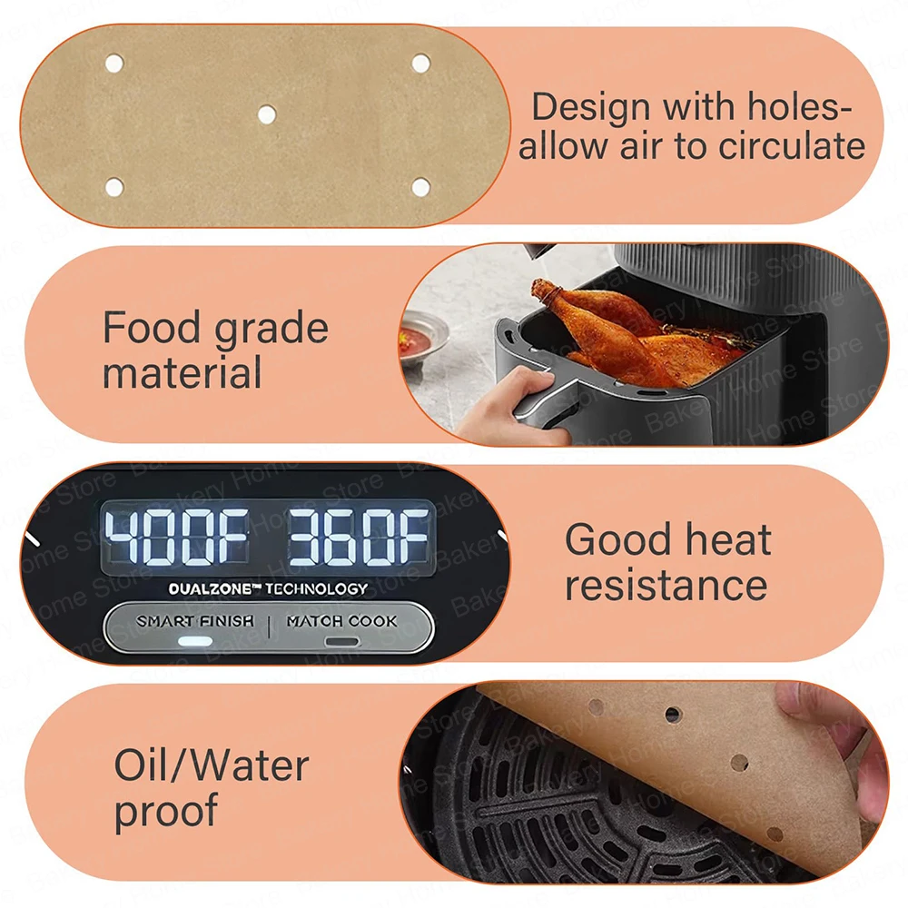 200PCS Air Fryer Disposable Perforated Parchment Paper Liners Non-Stick Baking Paper Mat For Ninja AF400UK AF300UK Tower Salter