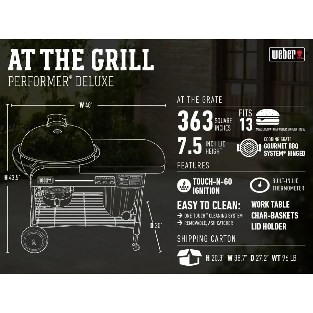 Performer Deluxe Charcoal Grill, 22-Inch, Touch-N-Go Gas Ignition System, Green 3