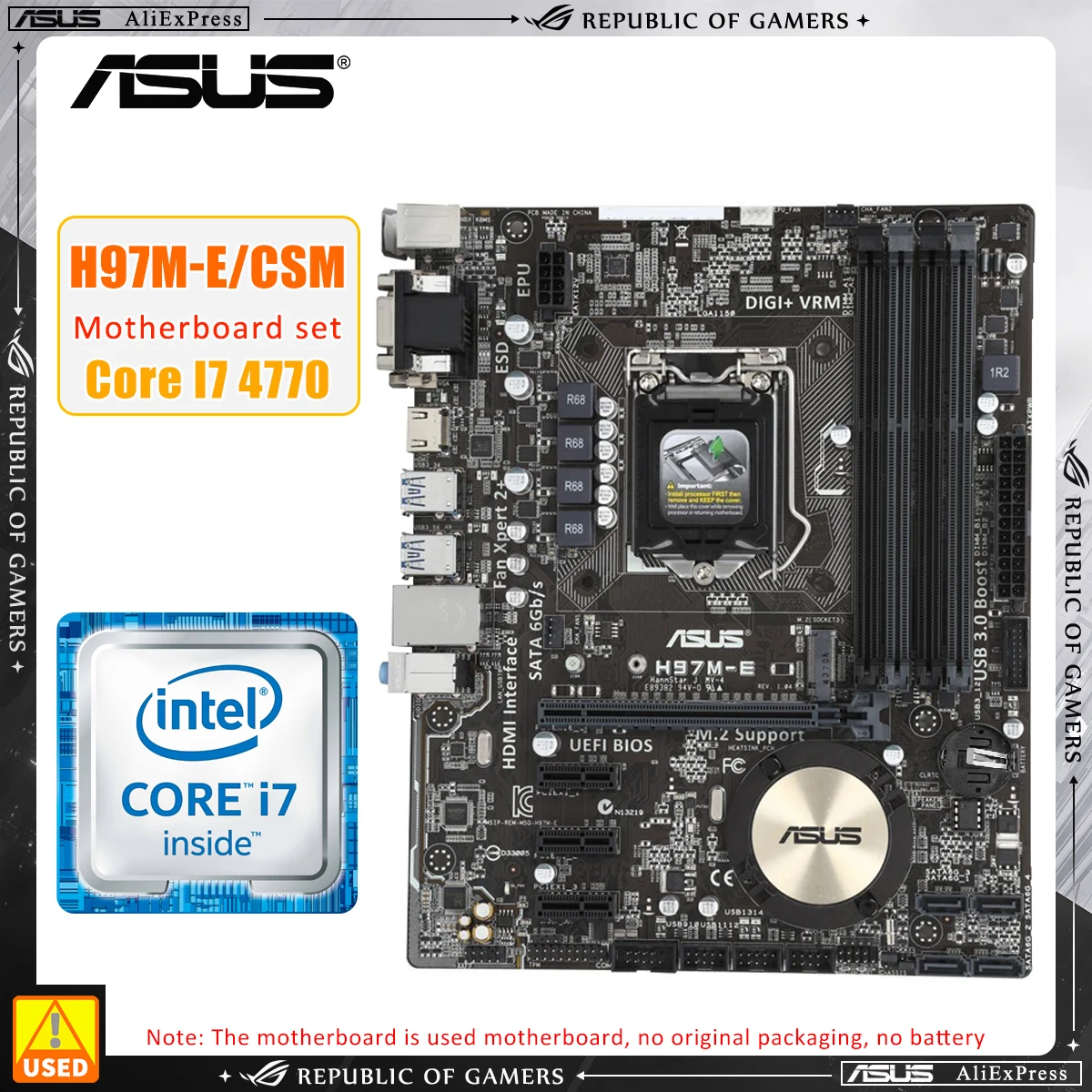 LGA 1150 Motherboards kit Asus H97ME/CSM +I7 4770 cpu 4×DDR3 DIMM 32GB
