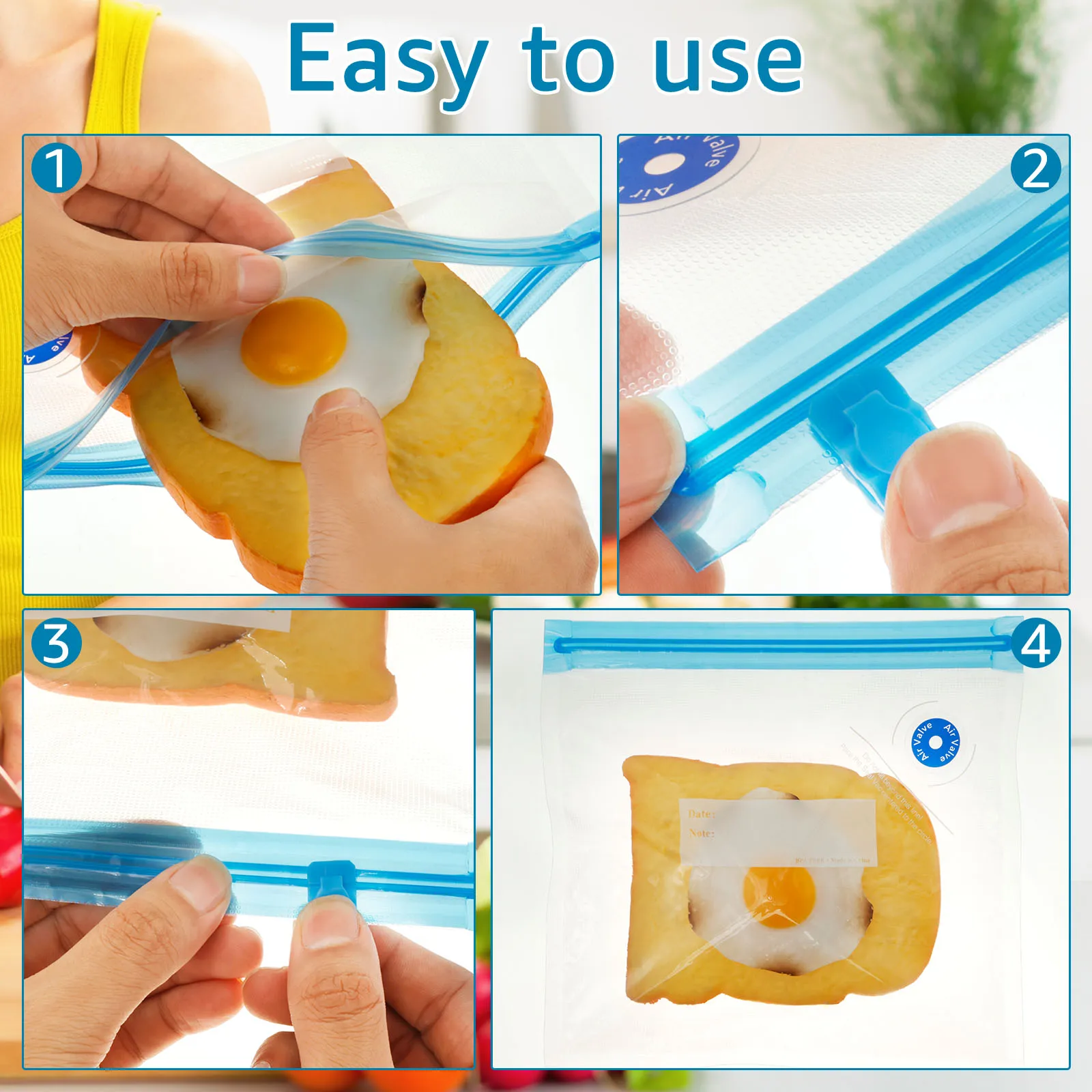 14/30Pcs Vacuum Sealed Food Bags Leak Proof Reusable Food Storage Bag Zipper Freezer Bag Gallon Freezer Bags Kitchen Accessories