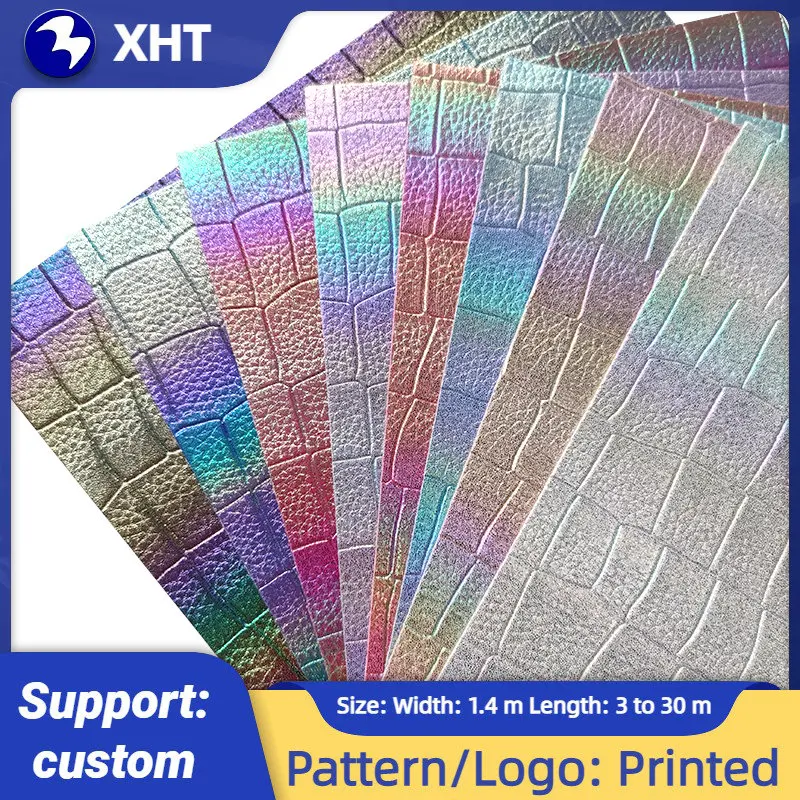 

30*135cm Meatallic Rainbow Crack Brick Embossed Vinyl Faux Leather Fabric Sheet For Making Shoe/Bag/Decorative/DIY Accessories