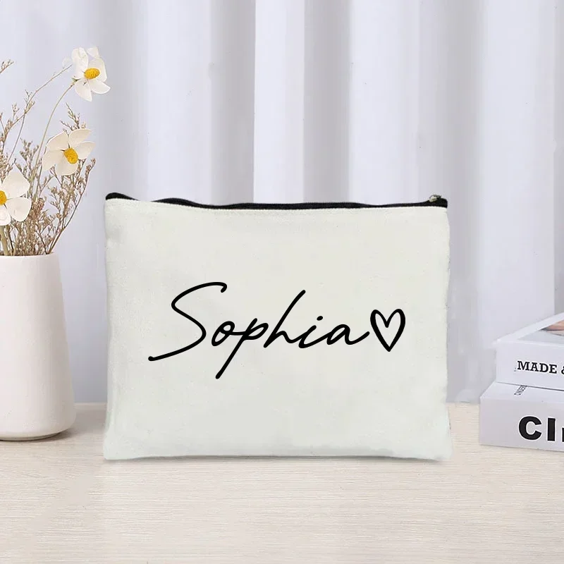 Custom Cute Heart Name Makeup Bag Luxury Bridesmaid Gift Women Travel Toilet Organizer Handbag Storage Pouch Ladies Cosmetic Bag 3