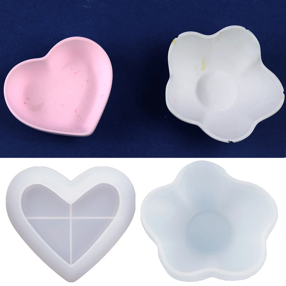 DIY Heart Storage Dish Hand Shaped Plate Silicone Molds For Handmade Cement Concrete Plaster Flower Tray Mould Home Decor silicone mold